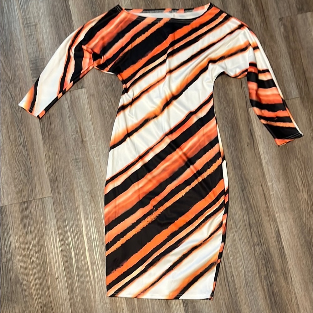 Striped Orange and Black Women's Dress